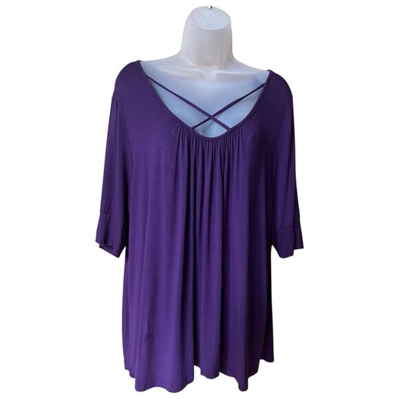 Molly & Isadora Purple Strappy Modal Rayon Short Sleeves Stretch Top Sz 2X - Picture 6 of 9